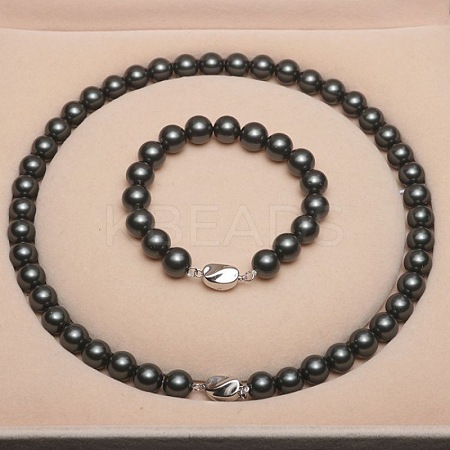 Shell Pearl Round Beaded Necklaces & Bracelets Sets for Women WG18377-40-1