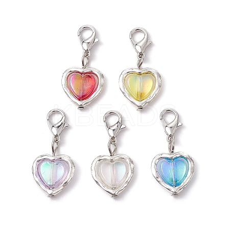 50Pcs 5 Styles Heart Acrylic & Alloy Pendant Decorations HJEW-JM01642-A-S-1