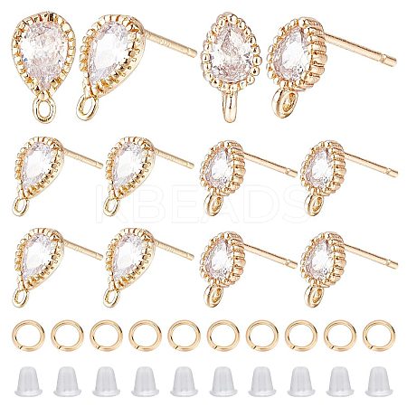 CREATCABIN 12Pcs 2 Style Brass Stud Earring Findings KK-CN0001-92-1