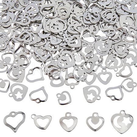 200Pcs 5 Styles 201 Stainless Steel Charms STAS-HS0001-12-1