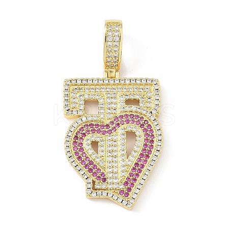 Brass Micro Pave Clear Cubic Zirconia Pendants KK-B141-04G-02-1