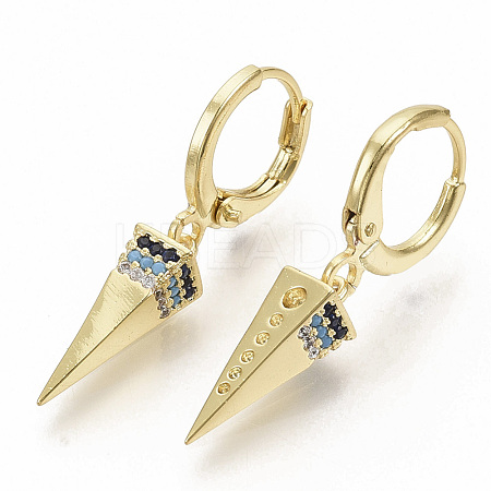 Brass Micro Pave Colorful Cubic Zirconia Dangle Hoop Earrings EJEW-S208-069-1
