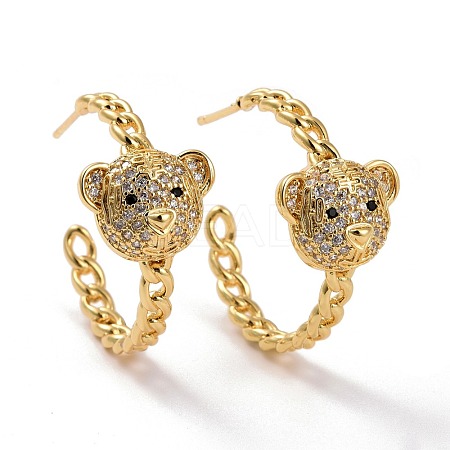 Bear Brass Micro Pave Clear Cubic Zirconia Ear Studs for Her KK-K258-28G-RS-1