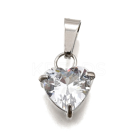 304 Stainless Steel Micro Pave Cubic Zirconia Pendants STAS-B086-13P-04-1