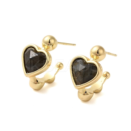Natural Labradorite Heart Stud Earrings EJEW-K287-01G-07-1