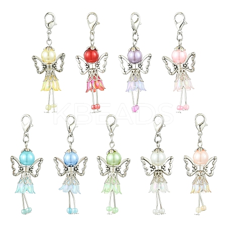 9Pcs 9 Colors Angel Acrylic & Alloy & Platic Beads Pendant Decoration HJEW-YW00083-1