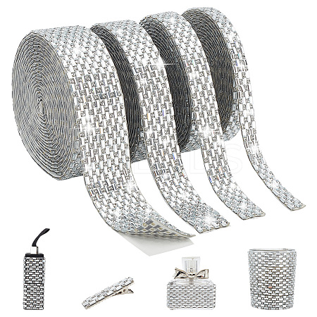 4 Rolls 4 Style Glass Self Adhesive Hotfix Rhinestone Ribbon Trimming DIY-PH0013-85-1