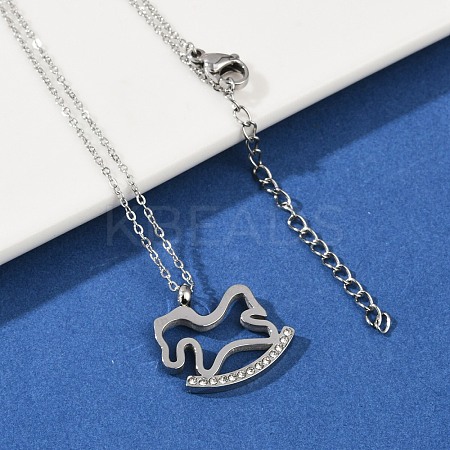 304 Stainless Steel Crystal Rhinestone Rocking Horse Pendant Necklaces for Women NJEW-F339-02P-1