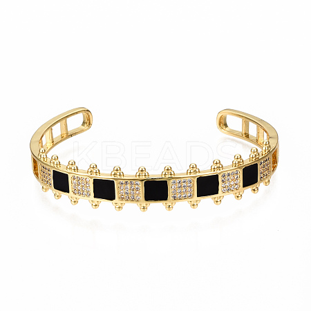 Brass Micro Pave Clear Cubic Zirconia Cuff Bangles BJEW-N302-006A-NF-1