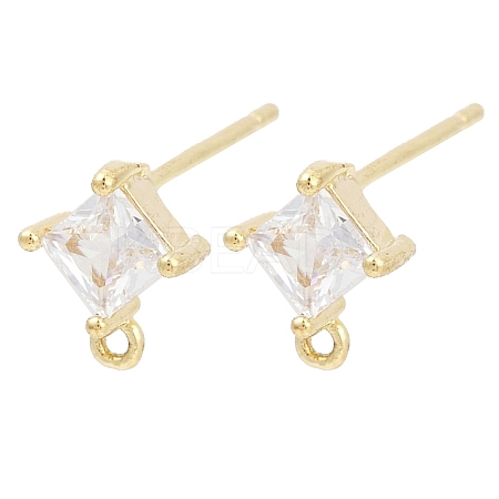 Brass Micro Pave Clear Cubic Zirconia Stud Earring Findings LS-KK-Z099-02G-03-1