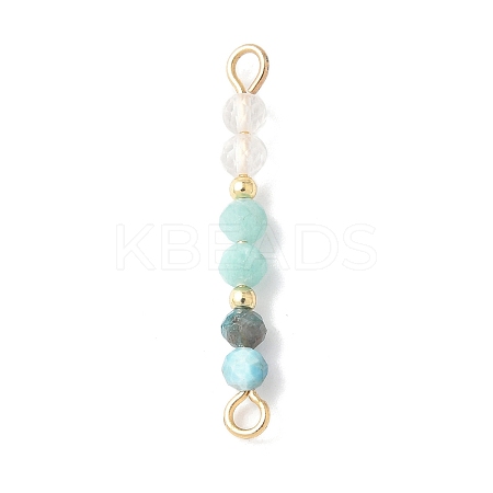 Faceted Round Natural Quartz Crystal & Amazonite & Apatite Beaded Connector Charms PALLOY-JF03530-03-1