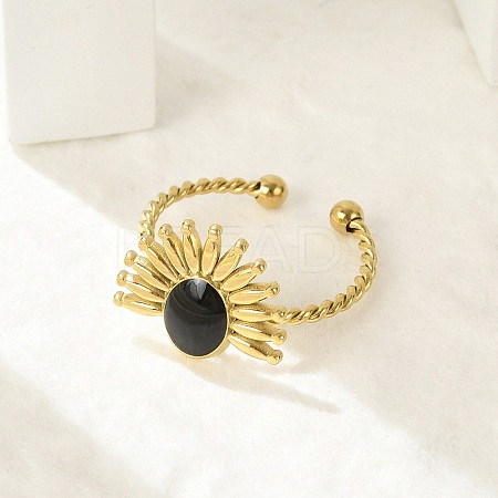 Flower 304 Stainless Steel Enamel Open Cuff Rings for Women LS-RJEW-G338-15G-02-1