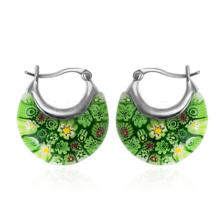 Flat Round 304 Stainless Steel Millefiori Glass Hoop Earrings FS-WG56358-03-1