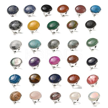 Natural & Synthetic Gemstone Round Adjustable Rings RJEW-K371-09S-1