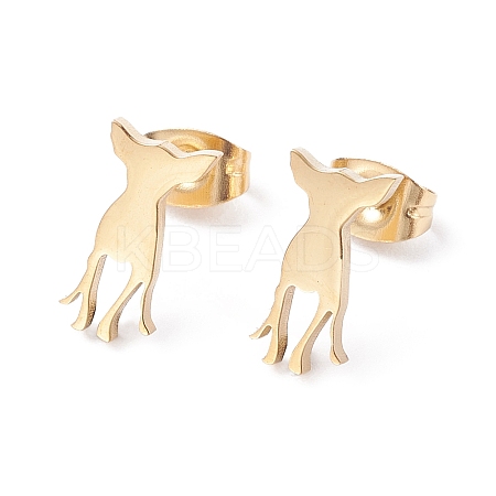 Deer Shape 304 Stainless Steel Stud Earrings for Women LS-EJEW-Z017-11G-1