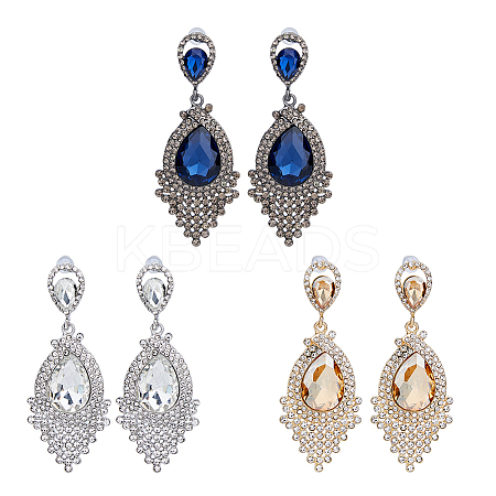 3 Pairs 3 Colors Glass Teardrop Dangle Stud Earrings EJEW-FI0001-88-1