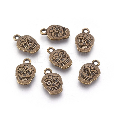 Mexico Holiday Day of the Dead Sugar Skull Tibetan Style Alloy Metal Pendants LS-TIBEP-21061-AB-FF-1