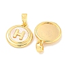Natural Shell & Brass Flat Round with Letter H Charms with Snap on Bails KK-P275-07G-2
