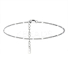Rhodium Plated 925 Sterling Silver Curb Chain Anklet with Rectangle Charm AJEW-F162-001P-1