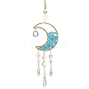 Wire Wrapped Natural White Jade Chip & Brass Moon Pendant Decorations HJEW-JM01504-03-1