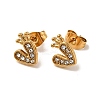 Heart with Crown 304 Stainless Steel Rhinestone Stud Earrings EJEW-A081-16G-2
