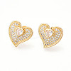 Heart Brass Pave Clear Cubic Zirconia Stud Earrings EJEW-M258-32G-1