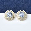 Brass Micro Pave Clear Cubic Zirconia Stud Earrings EJEW-F363-05G-1