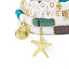 4Pcs 4 Style Handmade Polymer Clay Heishi Surfer Stretch Bracelets Set with Alloy Shell Starfish Charm BJEW-JB07759-5