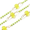 Brass Hexagonal Column Glass Seaded Beaded & Resin Round Beaded Link Chains CHC-G026-01G-1