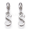 Platinum Rack Plating Alloy Rhinestone European Dangle Charms PALLOY-T048-36P-S-1