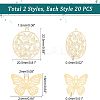 40Pcs 2 Styles 201 Stainless Steel Filigree Pendants STAS-UN0035-73-4