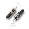 Natural Obsidian Bullet with Flower Dangle Earrings EJEW-G300-02P-06-3