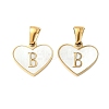 304 Stainless Steel Pave Natural White Shell Heart with Initial Slice Pendants STAS-R168-25G-B-1