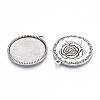 Tibetan Style Carved Rose Alloy Flat Round with Rose Pendant Cabochon Settings TIBEP-Q045-024AS-RS-1