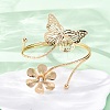 Flower & Butterfly Alloy Arm Cuff Bangles for Girl Women AJEW-A063-01C-G-3