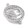 Rack Plating Brass Micro Pave Clear Cubic Zirconia Flat Round with Hamsa Hand Connector Charms KK-A234-039P-2