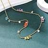 304 Stainless Steel Ball Chain Colorful Cubic Zirconia Flat Round Tassel Necklaces for Women NJEW-A051-03G-01-1