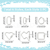 6Pcs 6 Styles 304 Stainless Steel Screw Carabiner Lock Charms STAS-UN0059-96-3