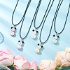 Glass Seed Beads & Glass Pearl Round Beaded Bear Pendant Waxed Cotton Cord Necklaces for Women Men NJEW-MZ00126-1