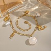 304 Stainless Steel Dolphin Sea Horse & Acrylic Pearl & Natural Shell Pendant Bib Necklaces for Women NJEW-G181-03G-1