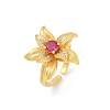 Brass Micro Pave Cubic Zirconia Flower Cuff Rings for Women RJEW-B125-01G-2