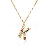 Brass Pave Colorful Cubic Zirconia Initial Pendant Necklaces for Women FS-WG02860-11-1