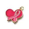 October Breast Cancer Pink Awareness Ribbon Brass Enamel Pendants KK-G525-10G-05-1