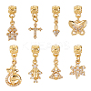 8Pcs 8 Style Rack Plating Brass Micro Pave Clear Cubic Zirconia Pendants ZIRC-OC0001-05G-1