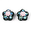 Flower Shape Polymer Clay Rhinestone Beads CLAY-U023-01G-1