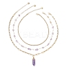 Natural Amethyst Double Terminated Pointed Bullet Pendant 304 Stainless Steel & Brass Chain 3 Layer Necklaces for Women NJEW-JN05477-01-4