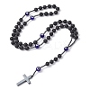 Natural Lava Rock & Synthetic Hematite Rosary Bead Necklaces NJEW-JN04460-3
