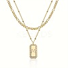 Brass Micro Pave Clear Cubic Zirconia Rectangle with Initial Pendant Double Layer Necklaces for Women FS-WG478B5-13-1