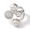 Brass Micro Pave Clear Cubic Zirconia Round Ball Open Cuff Rings for Women LS-RJEW-C098-18P-2