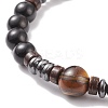 Natural Tiger Eye & Coconut & Wood Beaded Stretch Bracelet BJEW-JB08267-4